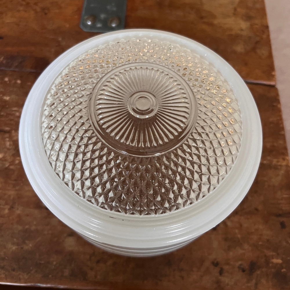 Vintage White Clear Glass Ceiling Light Globe Shade Ribbed Diamond Sunburst 6"